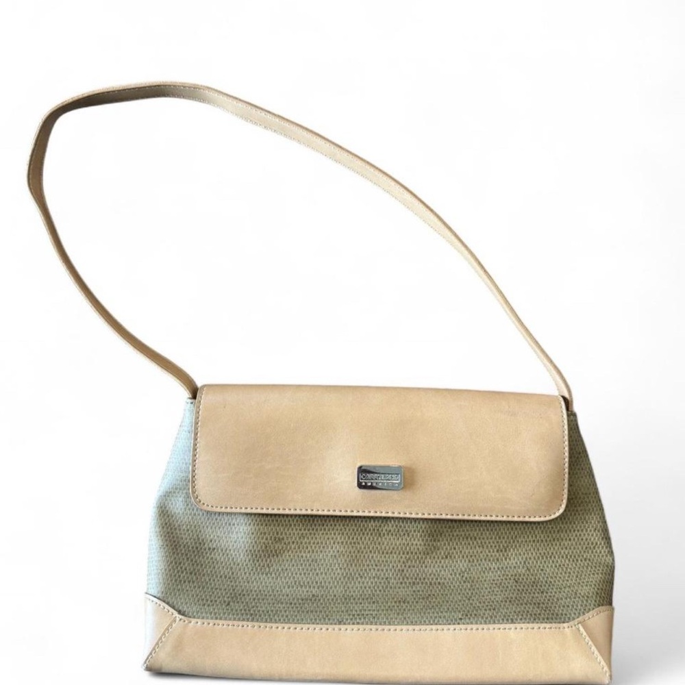 Beige Olive Two-Tone Shoulder Bag Structured Flap Classic Coquette Old Moneys